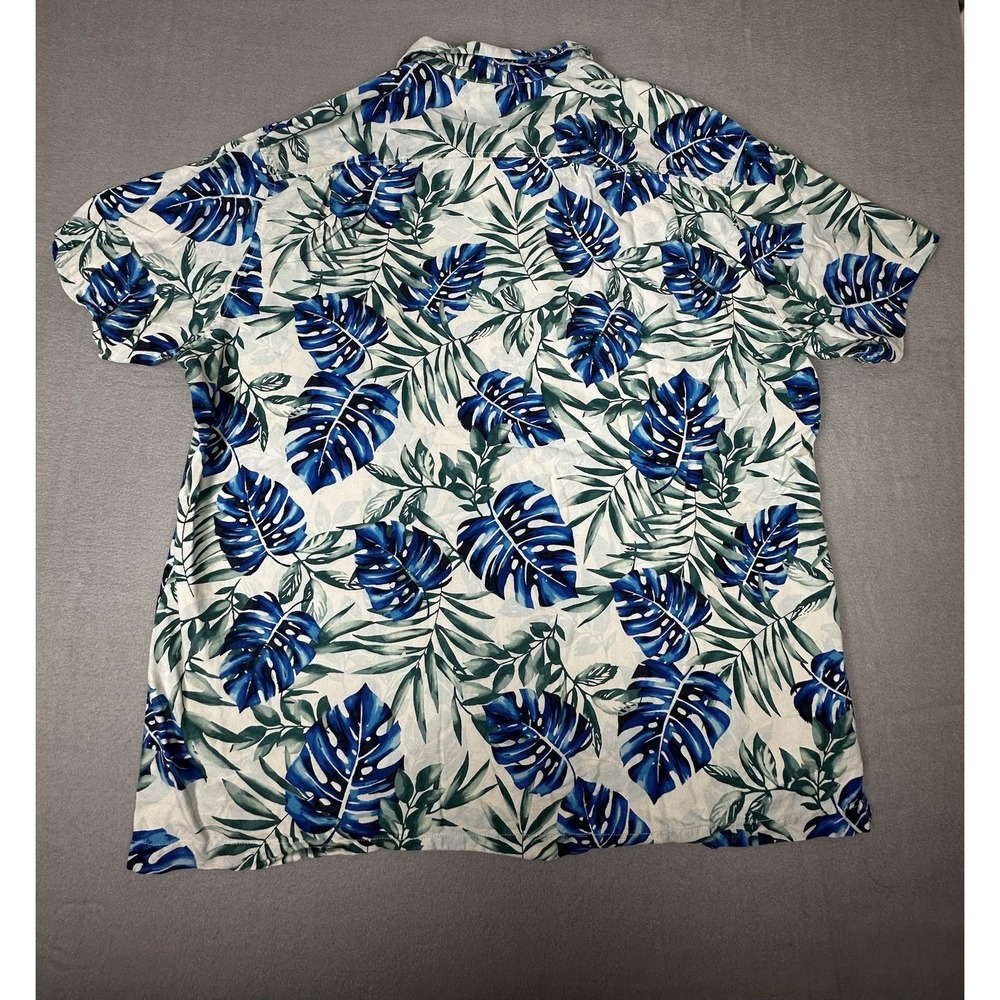 Tommy Bahama 100% Silk Hawaiian Shirt XXL Blue White Leaf Pattern Vacation - Picture 3 of 11